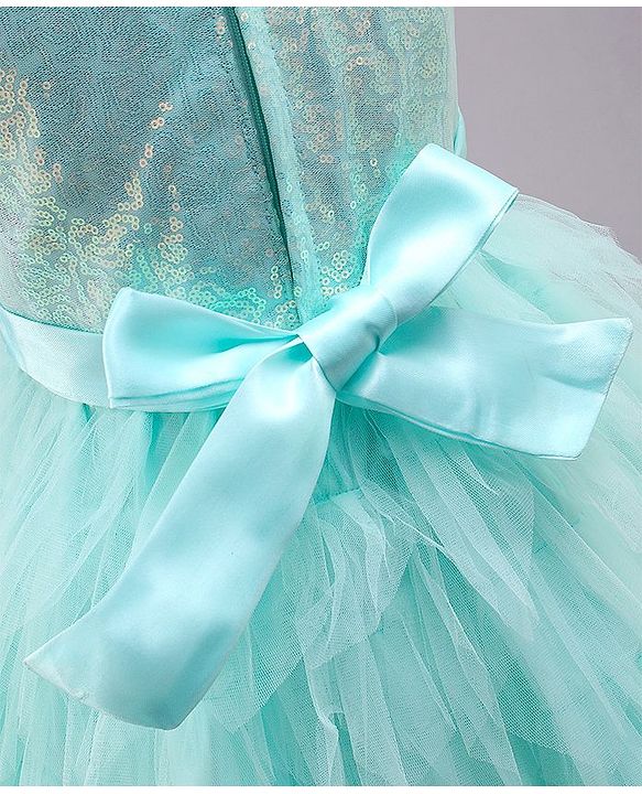 Babyhug Sleeveless Sequined Party Wear Asymmetrical Fit and Flare Frock with Corsage - Mint