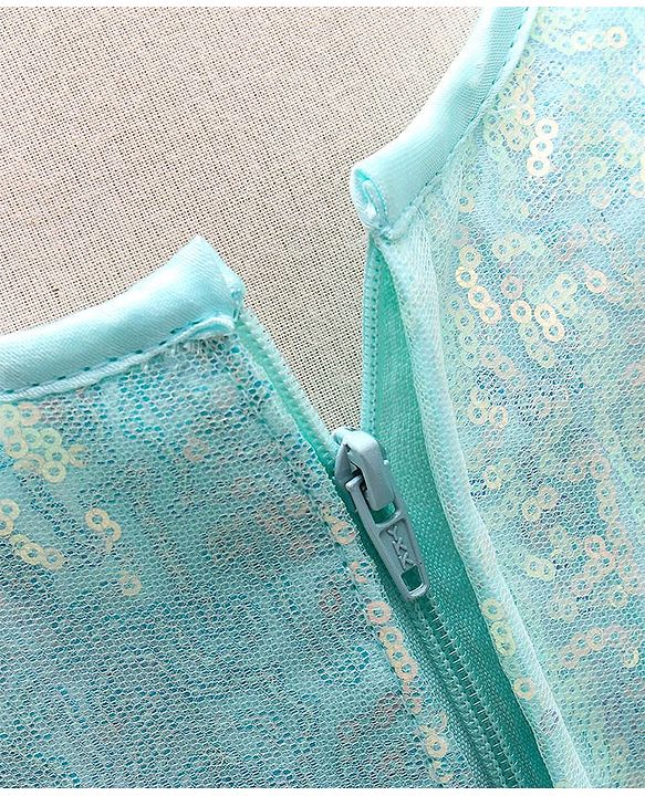 Babyhug Sleeveless Sequined Party Wear Asymmetrical Fit and Flare Frock with Corsage - Mint