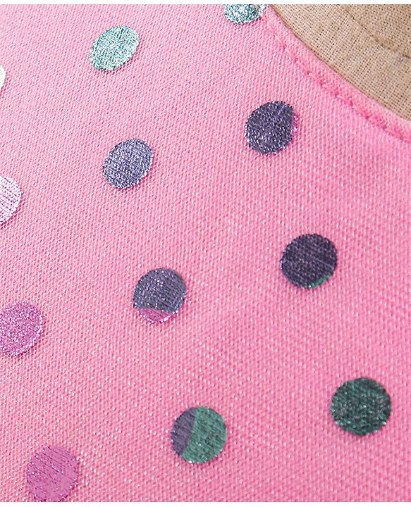 Babyhug Sleeveless Polka Printed Fit and Flare Party Wear Tiered Frock with Corsage - Pink