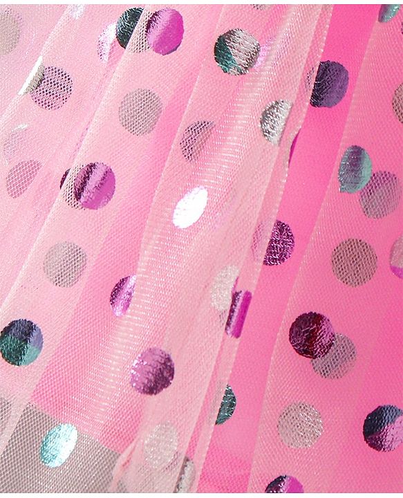 Babyhug Sleeveless Polka Printed Fit and Flare Party Wear Tiered Frock with Corsage - Pink