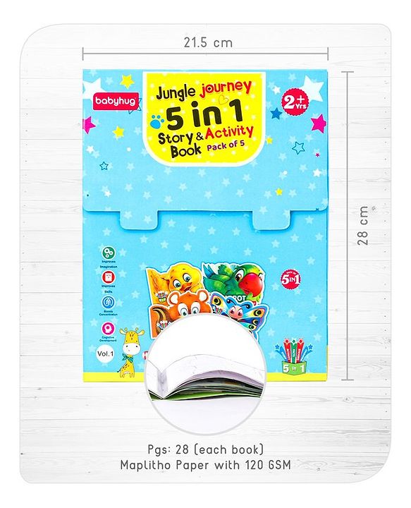 Babyhug 5 In 1 Story & Activity Animal Shape Books Pack of 5 ( Duck, Parrot, Butterfly, Chipmunk, Puppy) - English