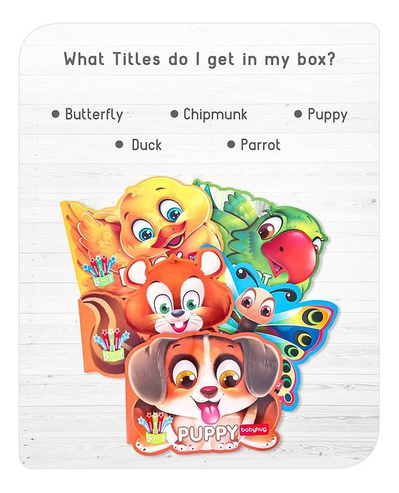 Babyhug 5 In 1 Story & Activity Animal Shape Books Pack of 5 ( Duck, Parrot, Butterfly, Chipmunk, Puppy) - English