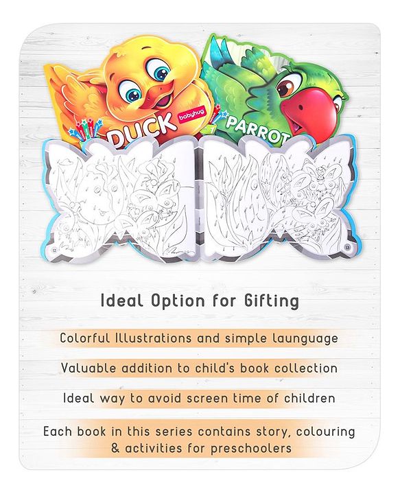 Babyhug 5 In 1 Story & Activity Animal Shape Books Pack of 5 ( Duck, Parrot, Butterfly, Chipmunk, Puppy) - English