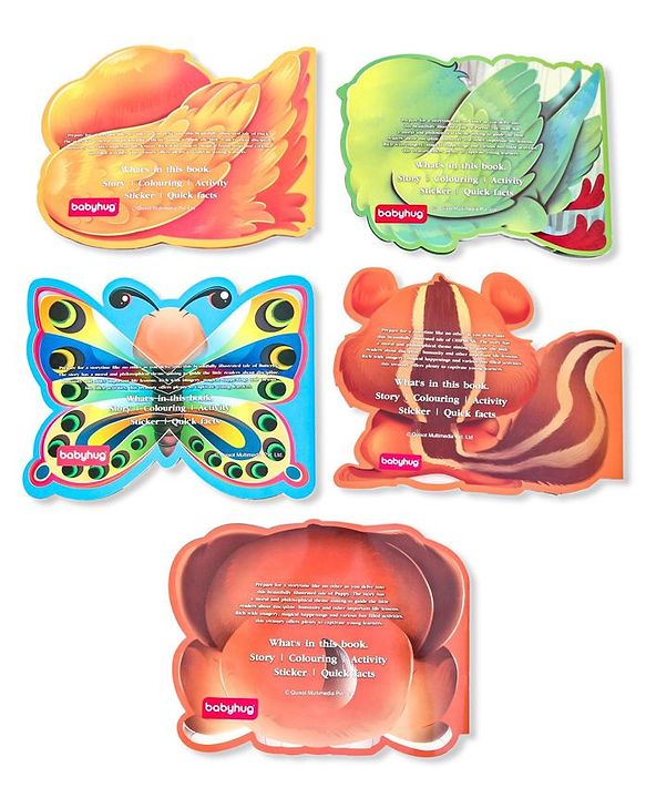 Babyhug 5 In 1 Story & Activity Animal Shape Books Pack of 5 ( Duck, Parrot, Butterfly, Chipmunk, Puppy) - English