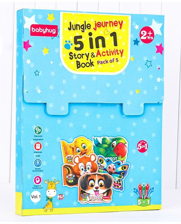 Babyhug 5 In 1 Story & Activity Animal Shape Books Pack of 5 ( Duck, Parrot, Butterfly, Chipmunk, Puppy) - English