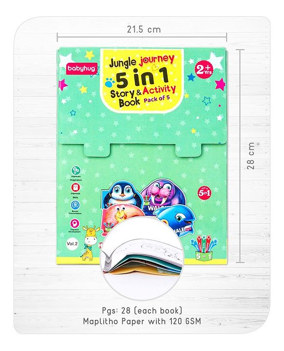 Babyhug 5 In 1 Story & Activity Animal Shape Books Pack of 5 (Octopus, Snail, Penguin,Walrus,Whale) - English