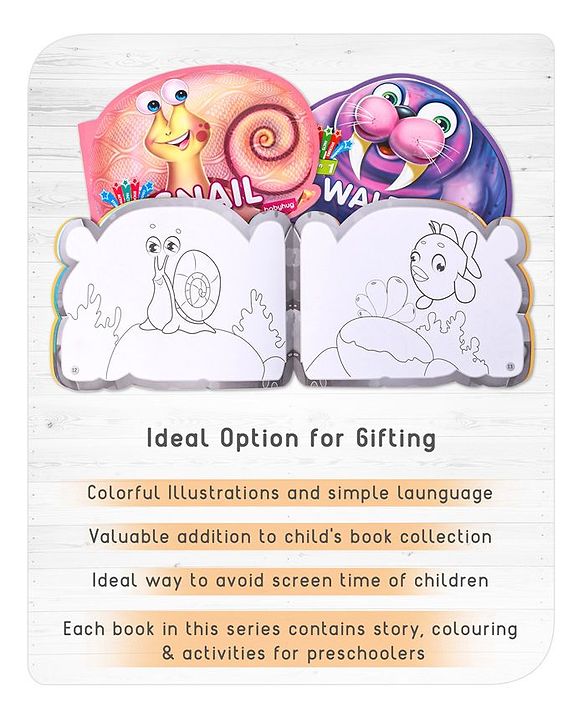 Babyhug 5 In 1 Story & Activity Animal Shape Books Pack of 5 (Octopus, Snail, Penguin,Walrus,Whale) - English