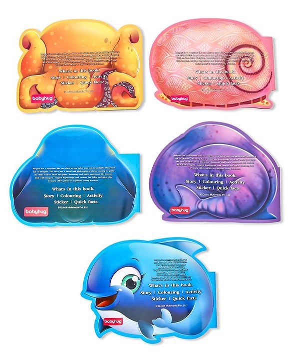 Babyhug 5 In 1 Story & Activity Animal Shape Books Pack of 5 (Octopus, Snail, Penguin,Walrus,Whale) - English