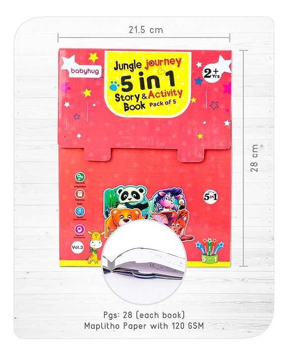 Babyhug 5 In 1 Story & Activity Animal Shape Books Pack of 5 (Rhinoceros, Bear,Dragon, Giant Panda, Zebra) Pack Of 5 - English
