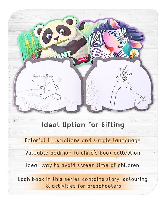 Babyhug 5 In 1 Story & Activity Animal Shape Books Pack of 5 (Rhinoceros, Bear,Dragon, Giant Panda, Zebra) Pack Of 5 - English
