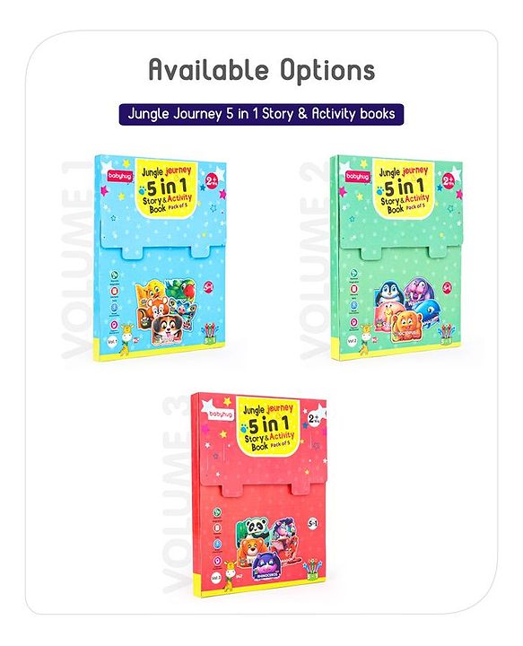 Babyhug 5 In 1 Story & Activity Animal Shape Books Pack of 5 (Rhinoceros, Bear,Dragon, Giant Panda, Zebra) Pack Of 5 - English