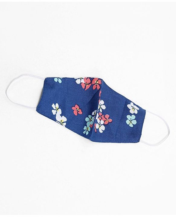 Pine Kids Singlet Frock with Mask Floral Print - Blue