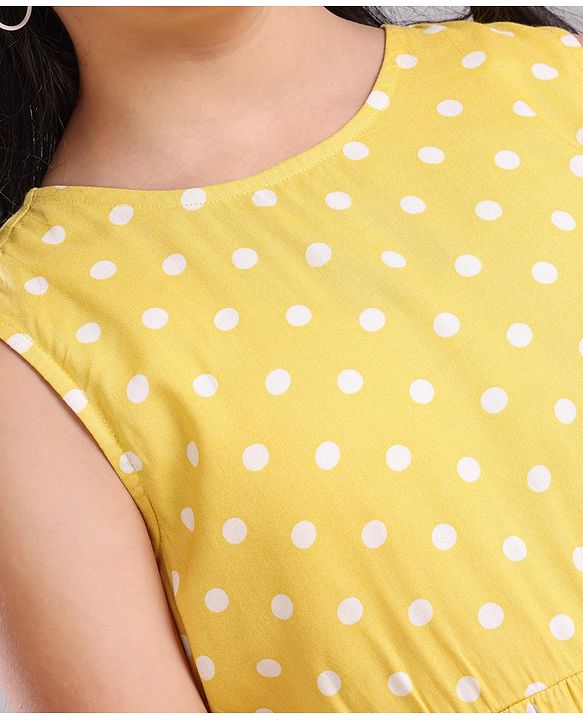 Pine Kids Sleeveless Frock with Mask Polka Dot Print - Yellow