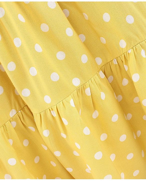 Pine Kids Sleeveless Frock with Mask Polka Dot Print - Yellow