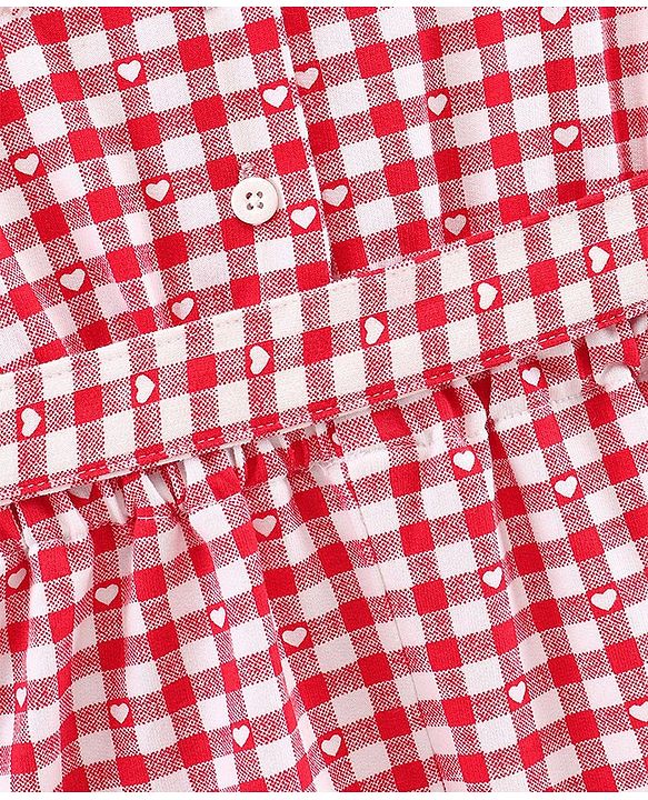 Pine Kids Cotton Biowashed Sleeveless Jumpsuit Check Pattern - Red