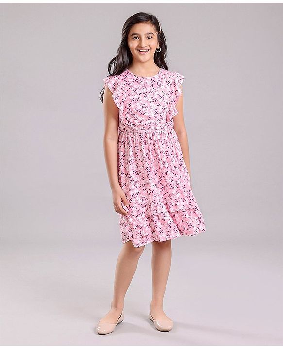 Pine Kids Sleeveless Frock with Mask Floral Print - Pink