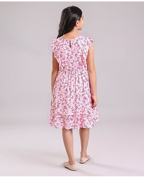 Pine Kids Sleeveless Frock with Mask Floral Print - Pink