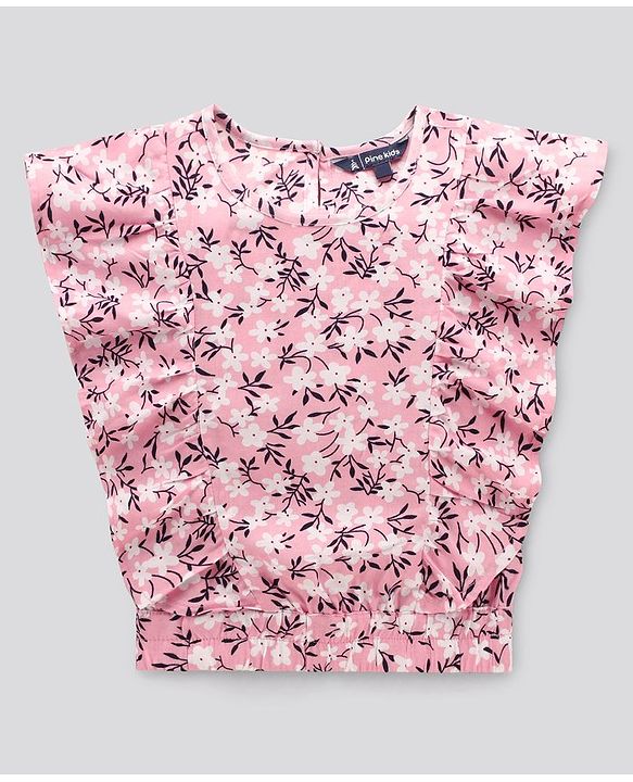 Pine Kids Flutter Sleeves Rayon Top Floral Print - Pink