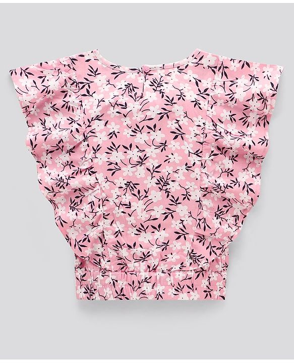 Pine Kids Flutter Sleeves Rayon Top Floral Print - Pink