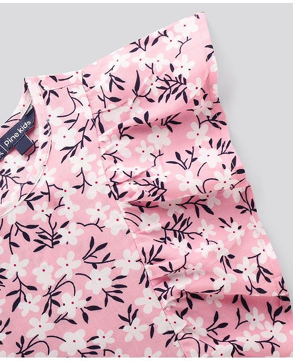 Pine Kids Flutter Sleeves Rayon Top Floral Print - Pink