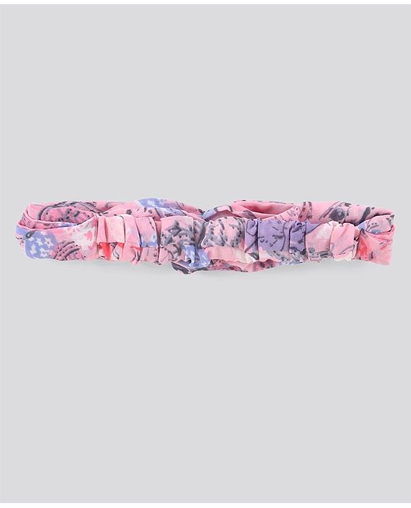 Pine Kids Rayon Sleeveless Asymmetrical Frock with Hairband Butterfly Print - Pink