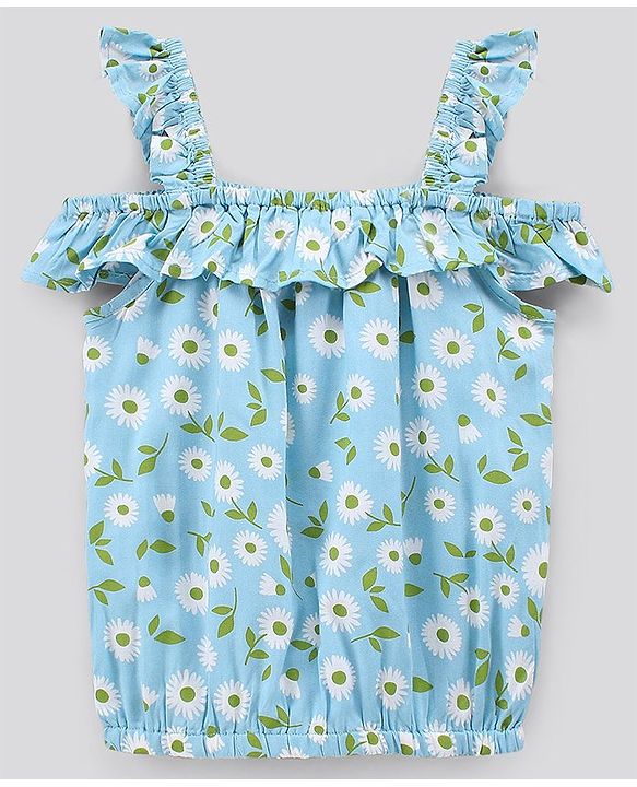 Pine Kids Sleeveless Rayon AOP Summer Top Floral Print - Blue