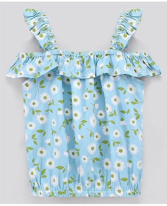 Pine Kids Sleeveless Rayon AOP Summer Top Floral Print - Blue