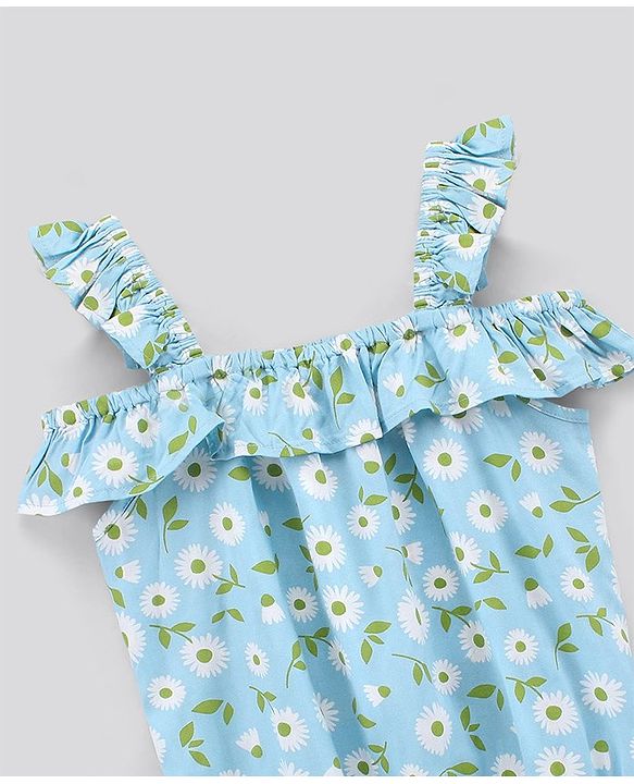 Pine Kids Sleeveless Rayon AOP Summer Top Floral Print - Blue