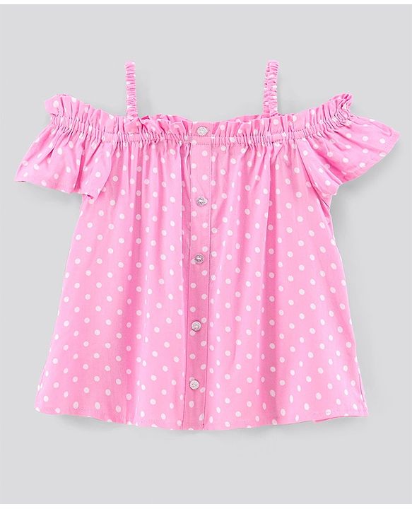 Pine Kids Half Sleeves Off Shoulder Polka Print Top - Pink