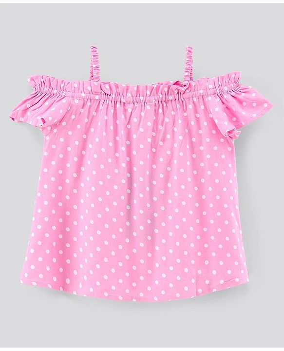 Pine Kids Half Sleeves Off Shoulder Polka Print Top - Pink