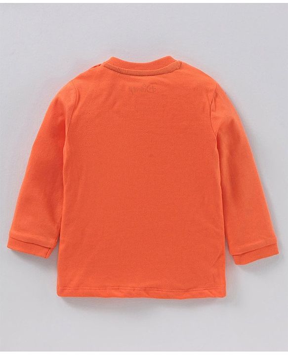 Babyhug Full Sleeves Cotton Tee With Dungaree Camo Print & Tiger Applique- Orange Blue