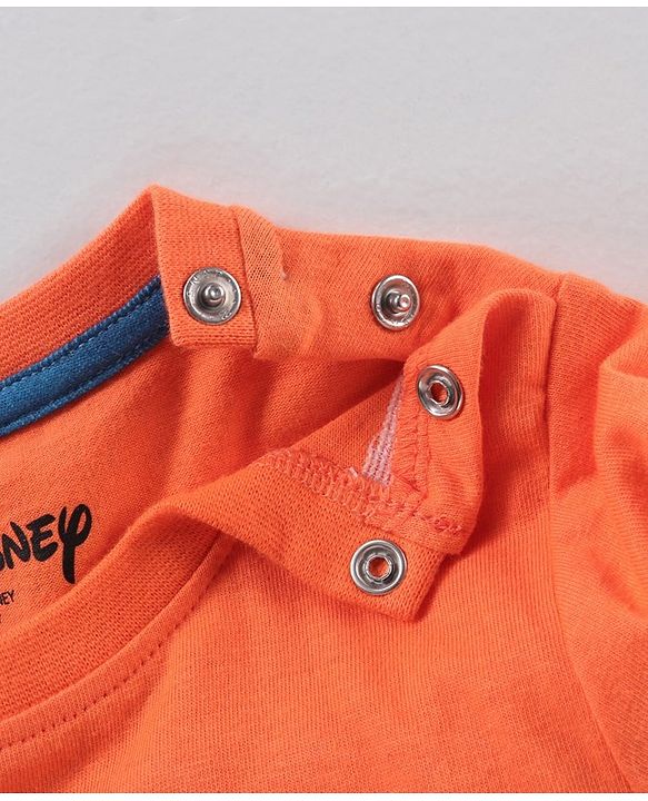 Babyhug Full Sleeves Cotton Tee With Dungaree Camo Print & Tiger Applique- Orange Blue