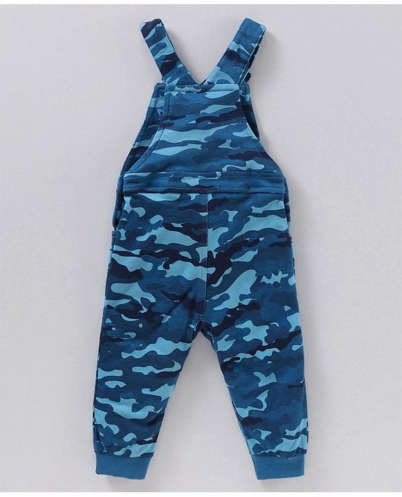 Babyhug Full Sleeves Cotton Tee With Dungaree Camo Print & Tiger Applique- Orange Blue