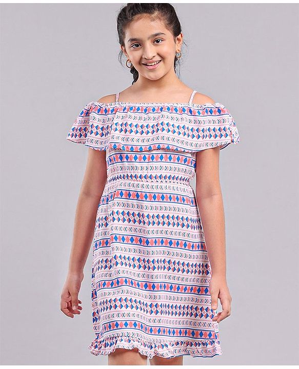 Pine Kids 100% Cotton Woven Summer Frocks with Striped - Multicolor