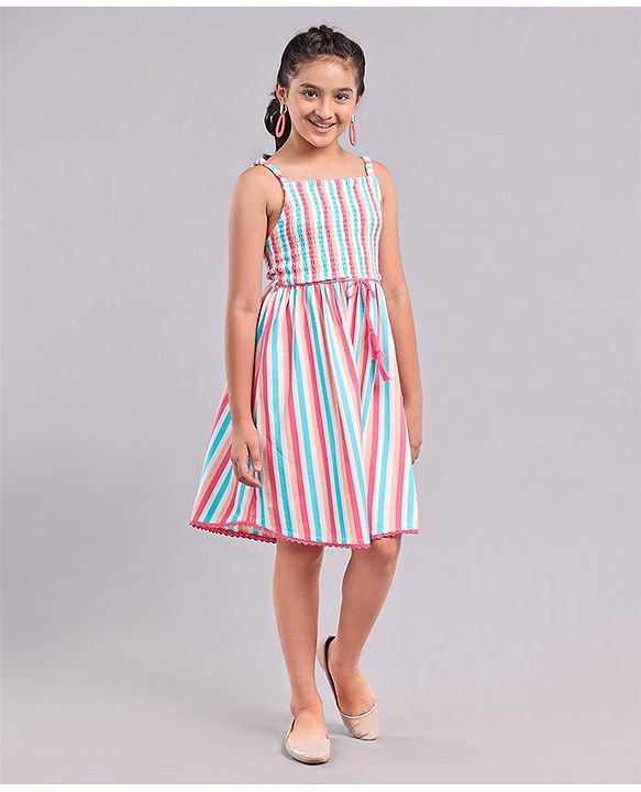 Pine Kids Singlet Striped Smocked Frock - Multicolor