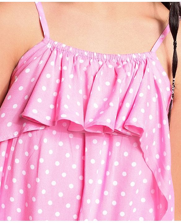 Pine Kids Sleeveless Asymmetrical Frock with Headband Polka Dot Print - Pink