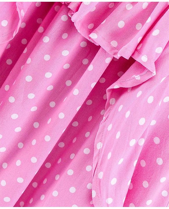 Pine Kids Sleeveless Asymmetrical Frock with Headband Polka Dot Print - Pink