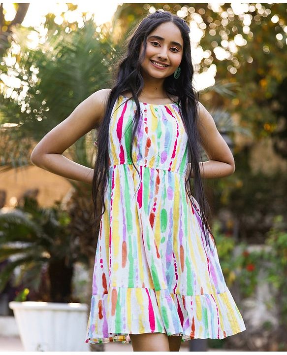 Pine Kids Sleeveless All Over Printed Frock - Multicolor