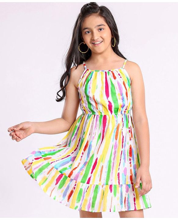 Pine Kids Sleeveless All Over Printed Frock - Multicolor