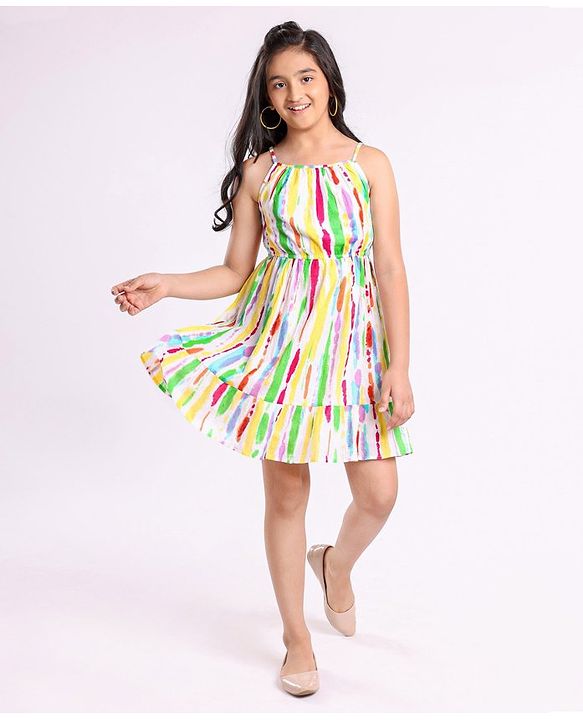 Pine Kids Sleeveless All Over Printed Frock - Multicolor