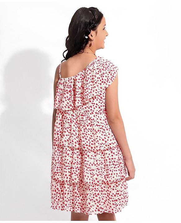 Pine Kids Cotton Woven Frock with Floral Print - Red