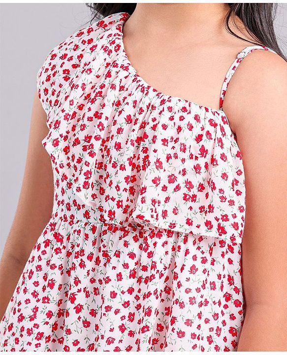Pine Kids Cotton Woven Frock with Floral Print - Red