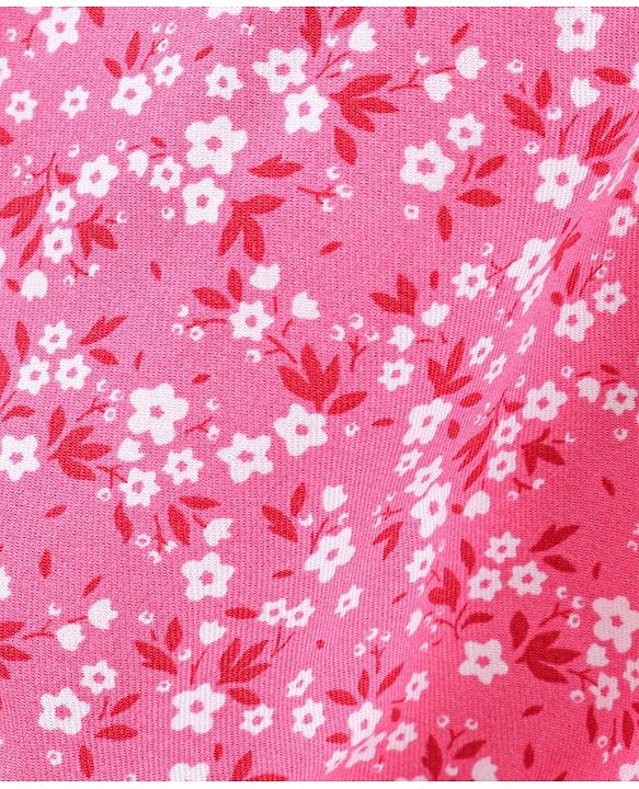 Pine Kids Off Shoulder Frock with Floral Print & Glitter Belt - Pink