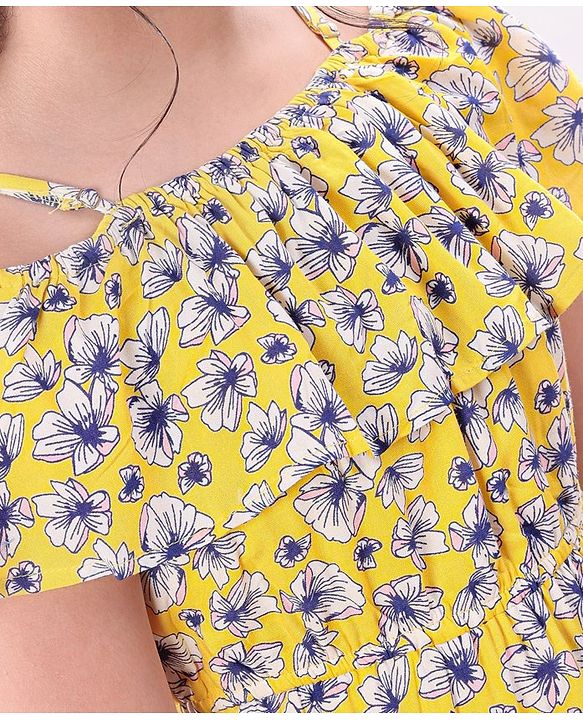 Pine Kids Cold Shoulder Frock Floral Print - Yellow