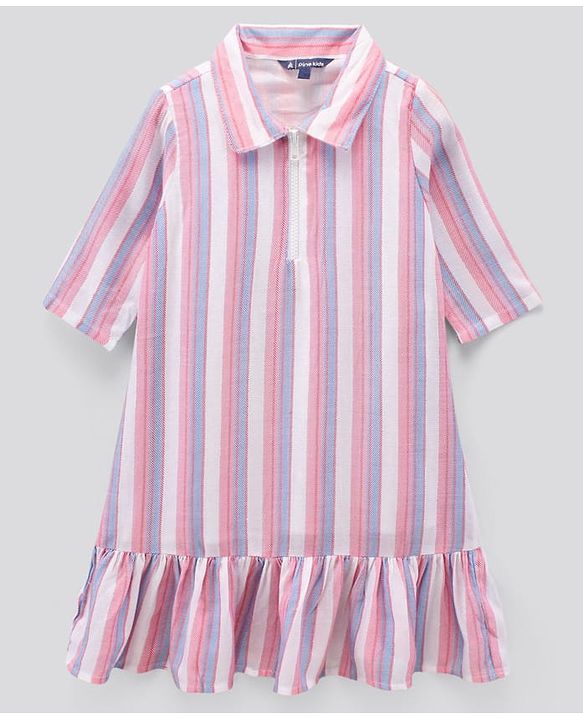 Pine Kids Half Sleeves Striped Frock - Multicolor