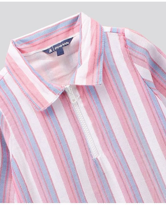Pine Kids Half Sleeves Striped Frock - Multicolor