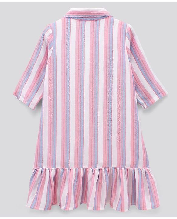 Pine Kids Half Sleeves Striped Frock - Multicolor