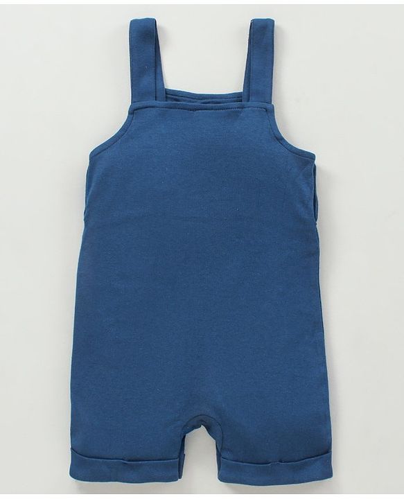Babyhug Dungaree With Half Sleeves Striped Inner Tee Mickey Mouse Patch - Red Blue