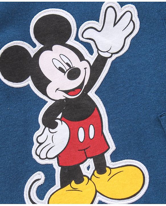 Babyhug Dungaree With Half Sleeves Striped Inner Tee Mickey Mouse Patch - Red Blue