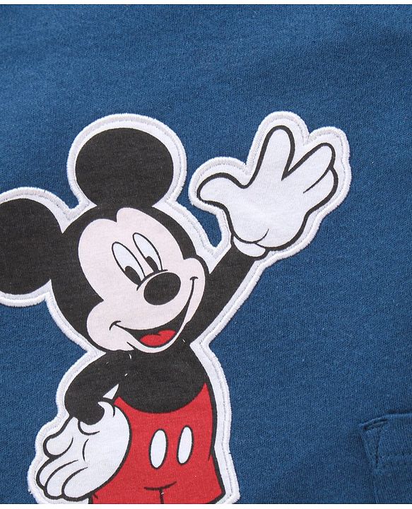 Babyhug Dungaree With Half Sleeves Striped Inner Tee Mickey Mouse Patch - Red Blue